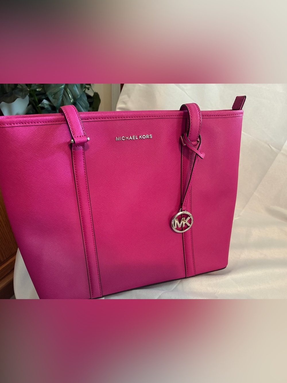 Michael Kors Saffiano Leather Tote in Bright Pink